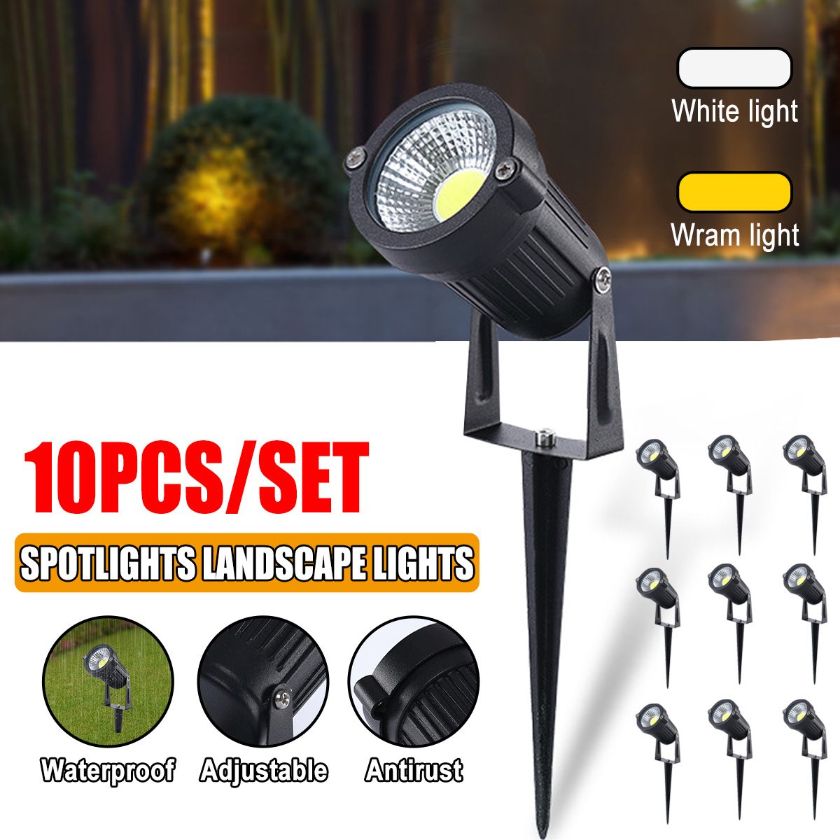 10pcs-5W-LED-Waterproof-Spotlights-Landscape-Lights-Walkway-Outdoor-Garden-1745490