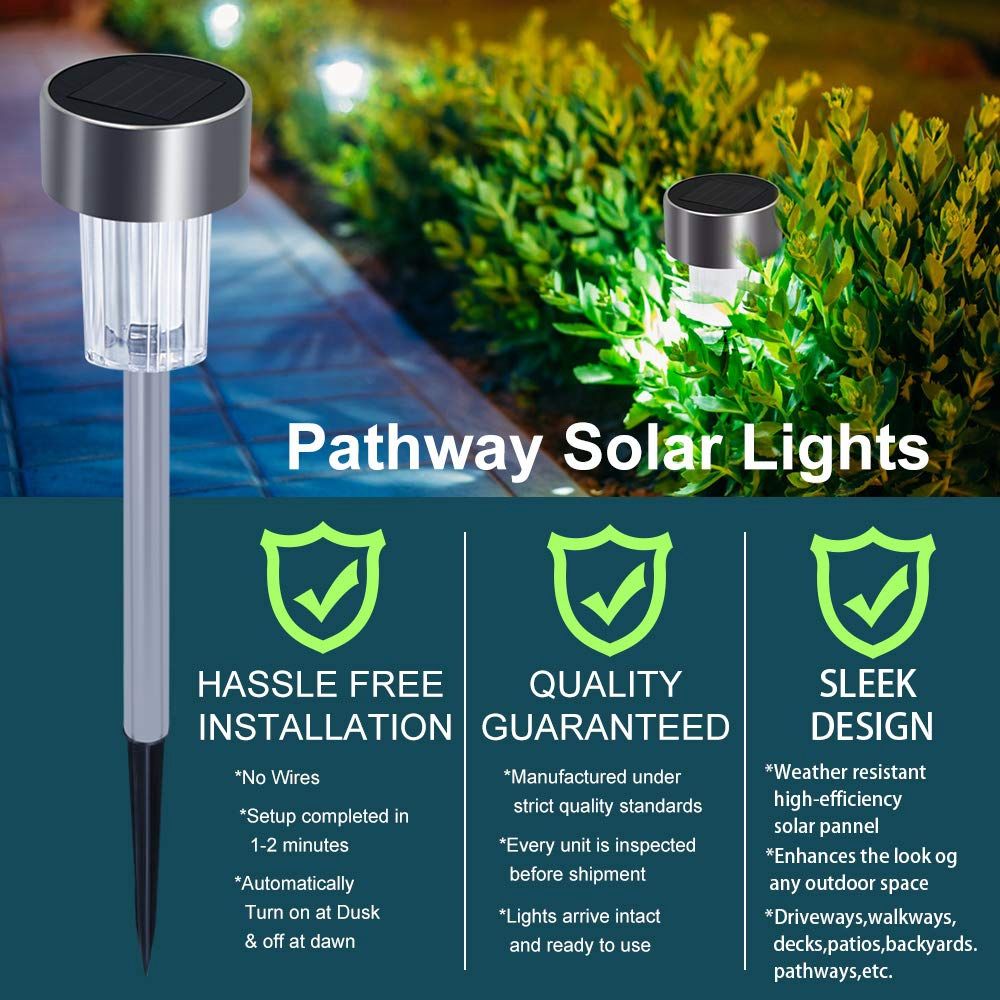 16pcs-LED-Solar-Stainless-Steel-Lawn-Lamps-Garden-Outdoor-Landscape-Path-Light-1513659