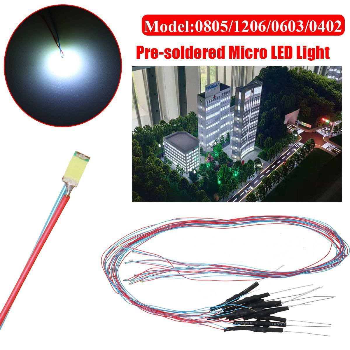 10PCS-30CM-0805120606030402-Pre-soldered-Micro-LED-Light-With-Resistance-For-Sand-Table-Model-12V-1715834