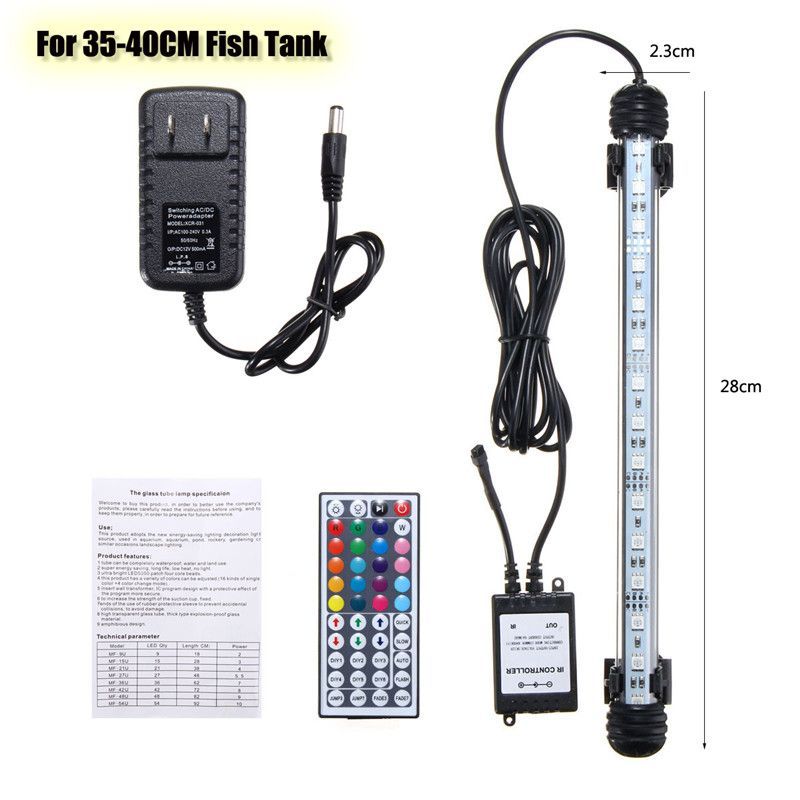 28CM-45W-SMD5050-RGB-LED-Aquarium-Fish-Tank-Light-Color-Changing-Bar-Submersible-Lamp--44Keys-Remote-1706028