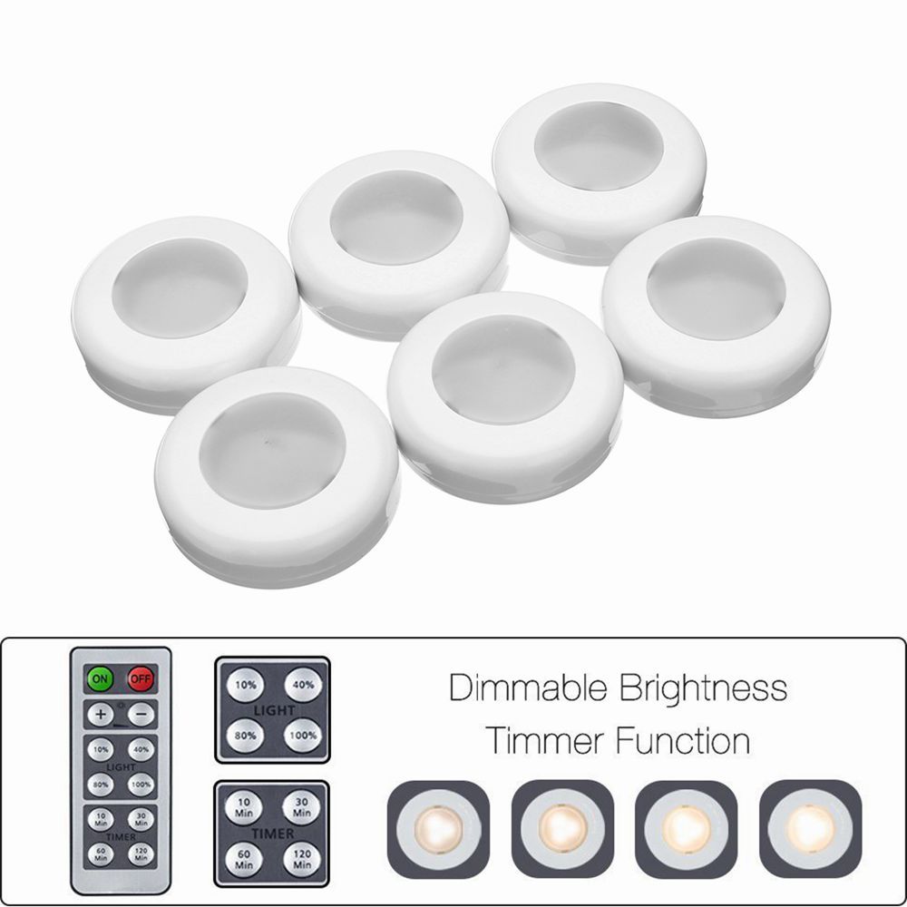 6Pcs-05W-Round-Remote-Control-LED-Cabinet-Light--Dimmable-Timer-Closet-Light-Night-Light-DC45V-1305957