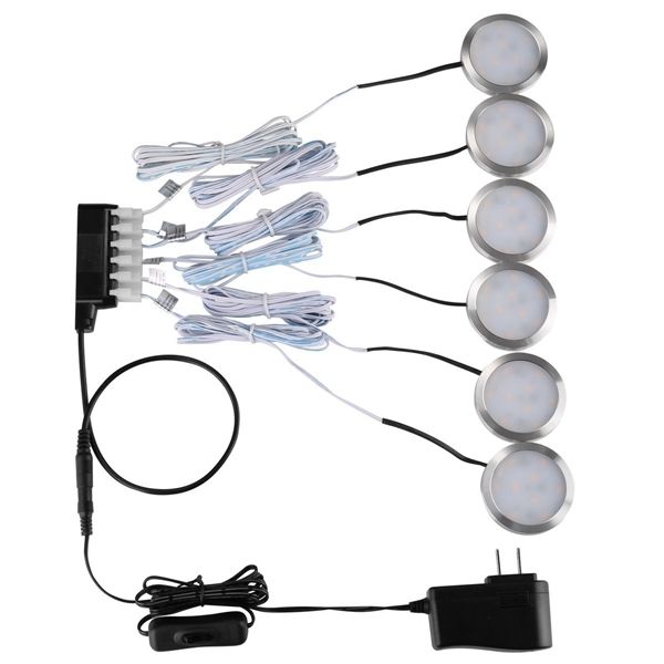 6pcs-2W-LED-Aluminum-Round-Ultra-Thin-Cabinet-Colset-Night-Light-Kit-with-DC12V-Power-Supply-1198256
