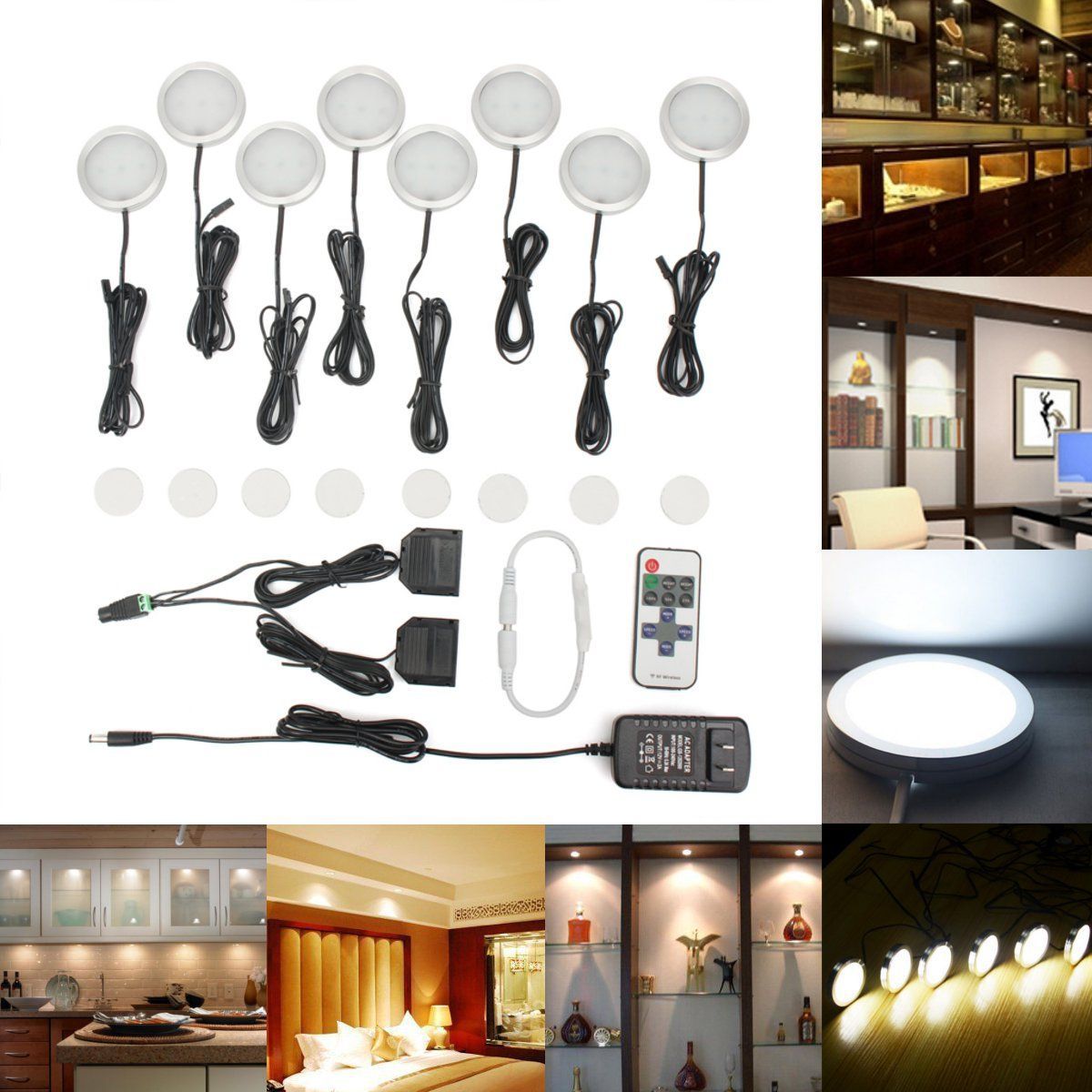 8PCS-LED-Cabinet-Light-White-Dimmable-Kitchen-Counter-Under-Puck-RF-Wireless-Remote-Control--Power-S-1682682