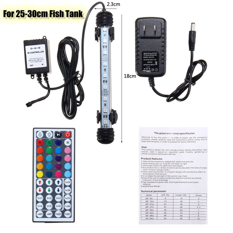 AC110-240V-18CM-5050-29W-RGB-LED-Aquarium-Fish-Tank-Light-Color-Changing-Bar-Submersible-Lamp--44Key-1706000