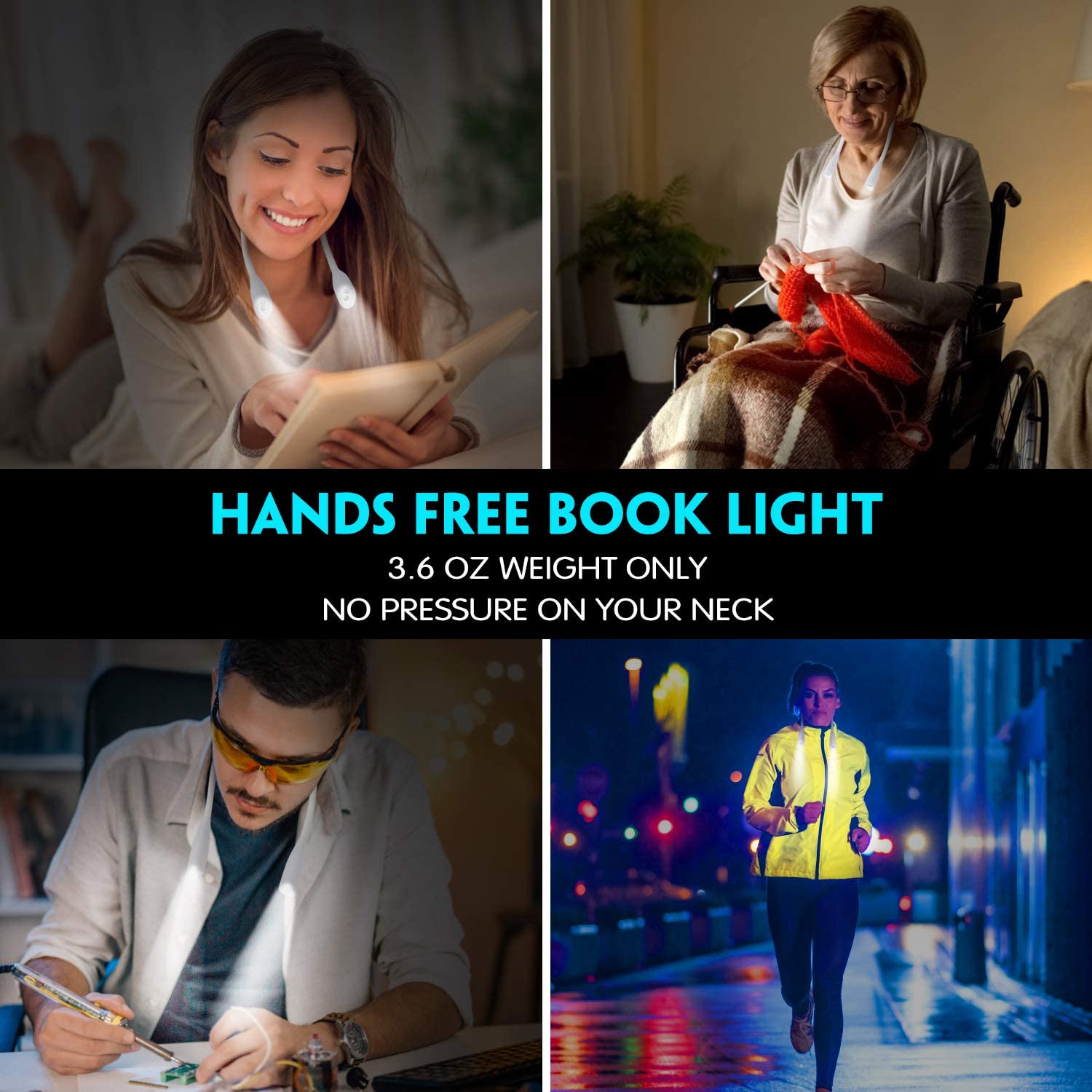 Book-Light-Portable-Rechargeable-4-LED-Reading-Light-with-2-Flexible-Soft-Silicone-Arms-USB-Cable-fo-1714412