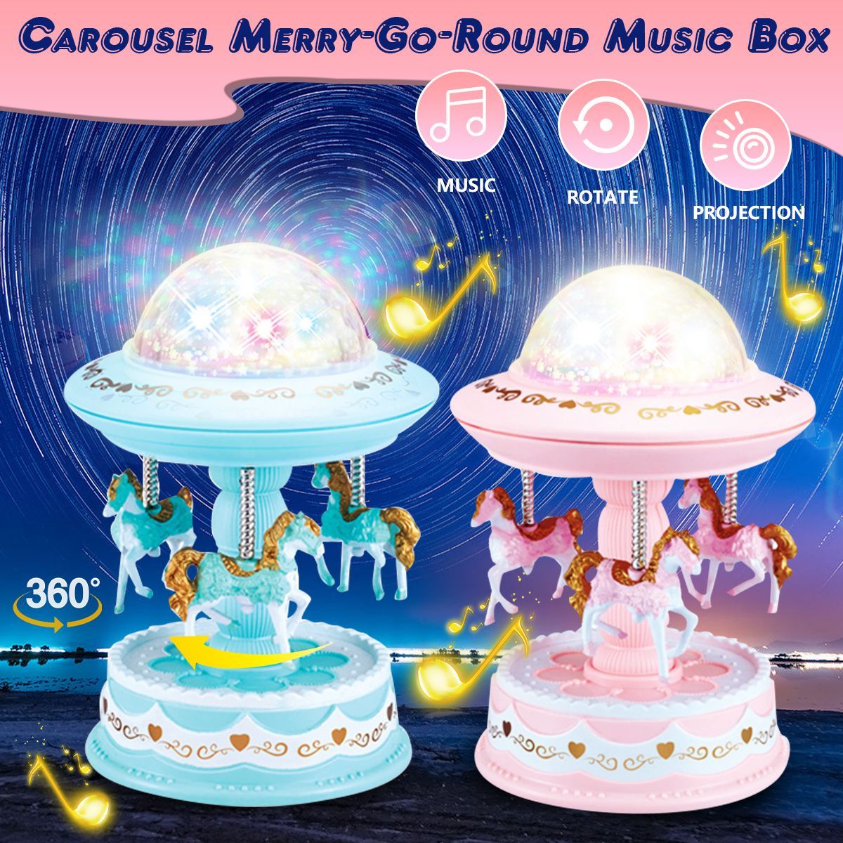 Carousel-Music-Box-Starry-Light-3-horse-Automatic-Lifting-Rotating-Girls-Gift-1764149