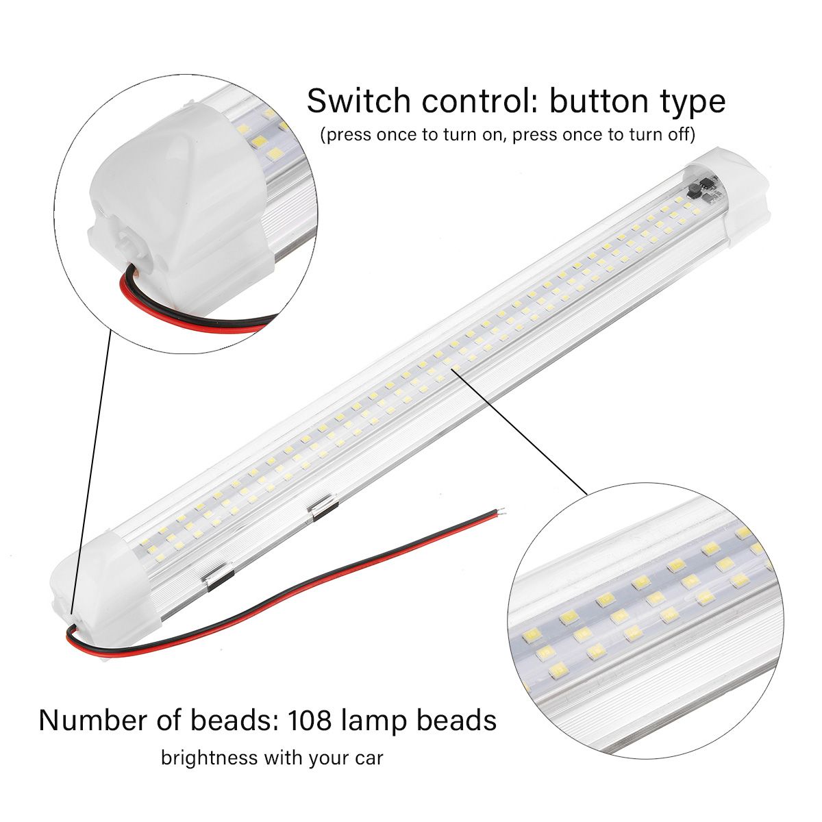 12V-108LED-Interior-Rigid-Strip-Light-Bar-ONOFF-Switch-Car-Caravan-Camper-Truck-Boat-1716110