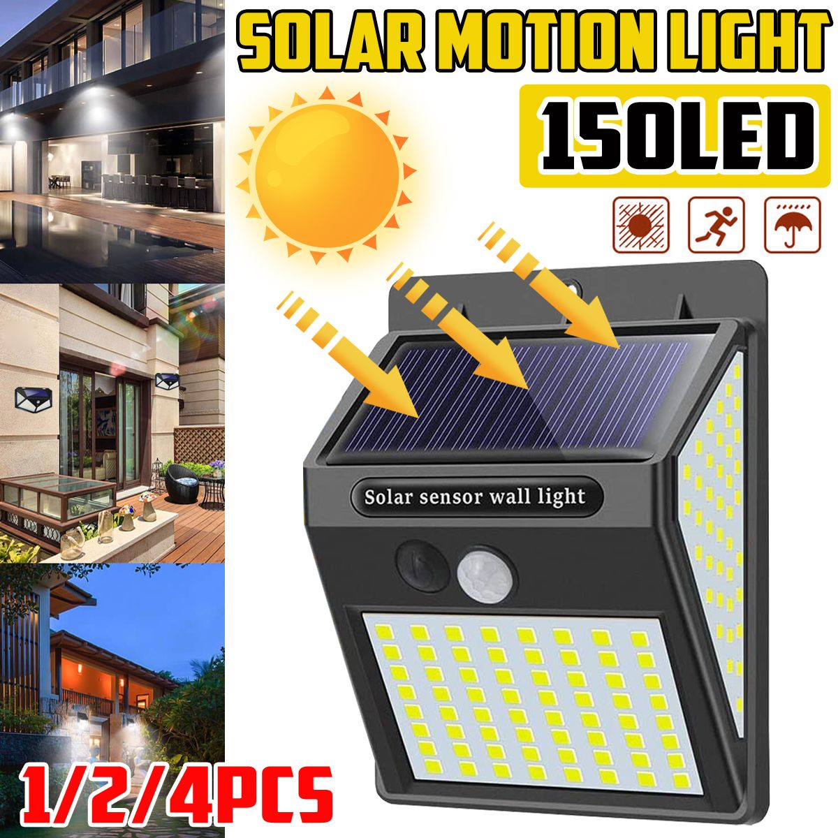 124Pcs-150-LED-Outdoor-Solar-Powered-Light-PIR-Motion-Sensor-Garden-Security-Wall-Lamp-1713458