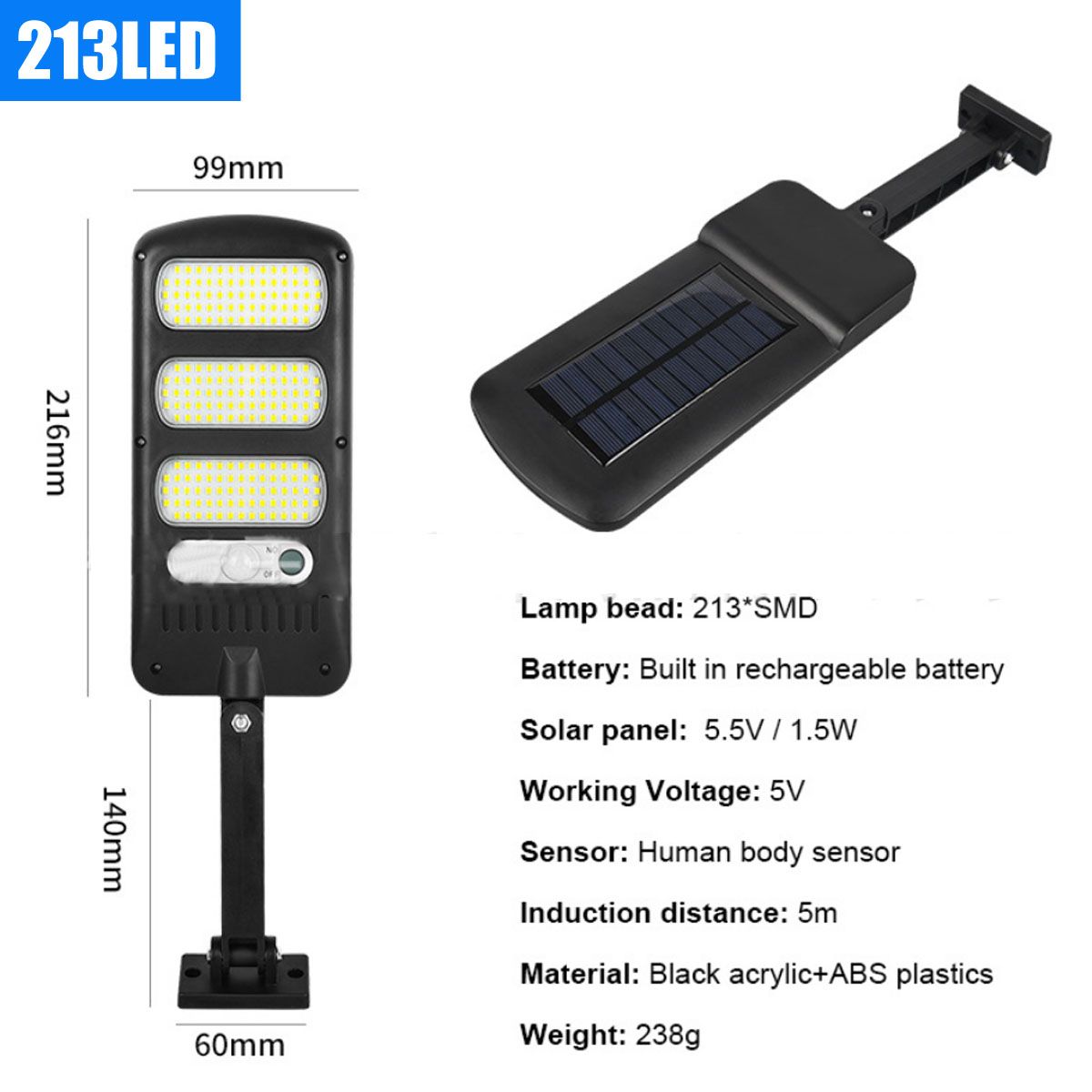124Pcs-213-LED-Solar-Street-Wall-Light-PIR-Motion-Sensor-Dimmable-Lamp-Outdoor-Garden-1704777