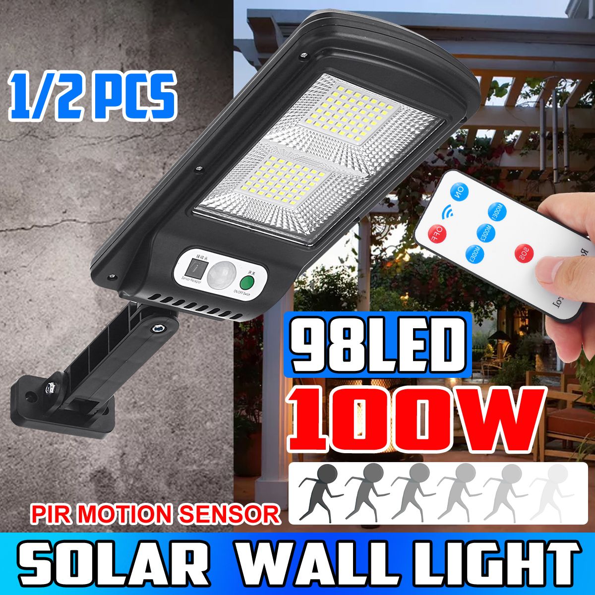 12Pcs-98LED-Solar-Street-Wall-Light-PIR-Motion-Sensor-Dimmable-Light-Outdoor-Garden-1733682