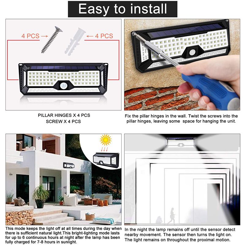 136-LED-Four-sided-Solar-Garden-Light-Body-PIR-Motion-Sensor-Lamp-3400mAh-Yard-1691616