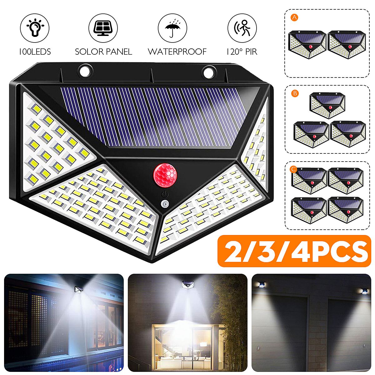 234PCS-100LED-Solar-Light-Wireless-Motion-Sensor-Waterproof-Security-Outdoor-Garden-Wall-Lamp-1728316