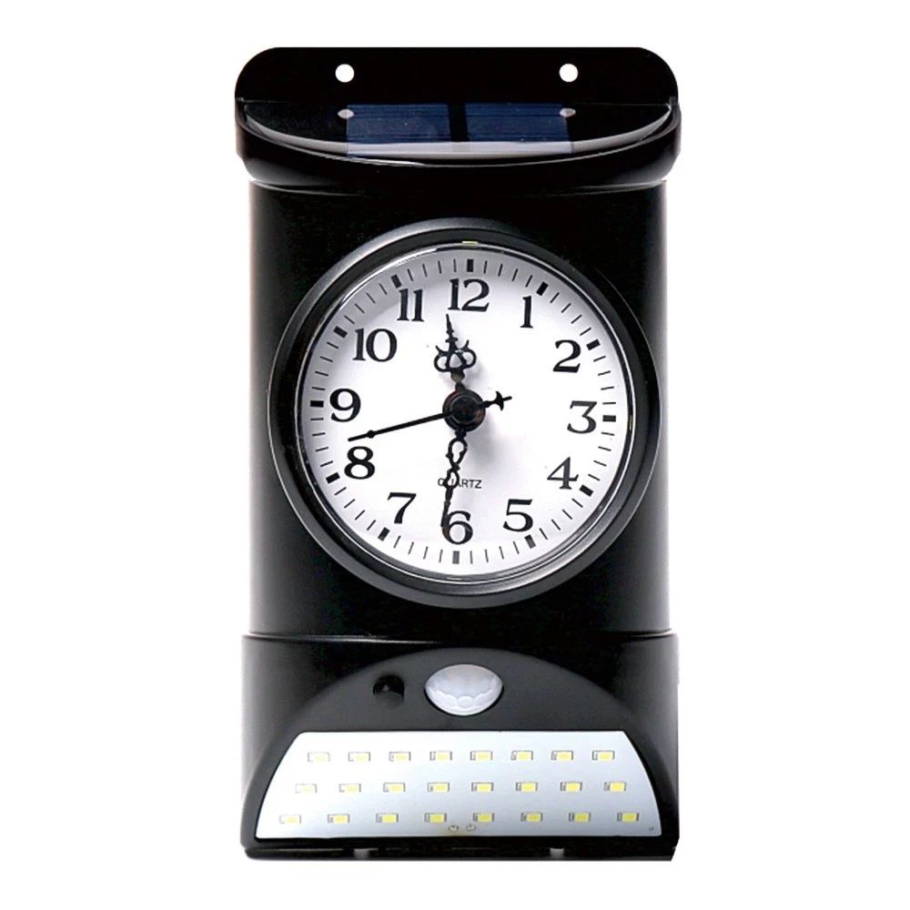 28LED-Solar-Outdoor-Wall-Lamp-Body-Light-Control-IP44-White-Light-ClockHygrometerThermometer-1727122