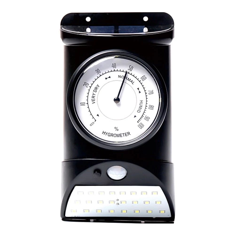 28LED-Solar-Outdoor-Wall-Lamp-Body-Light-Control-IP44-White-Light-ClockHygrometerThermometer-1727122