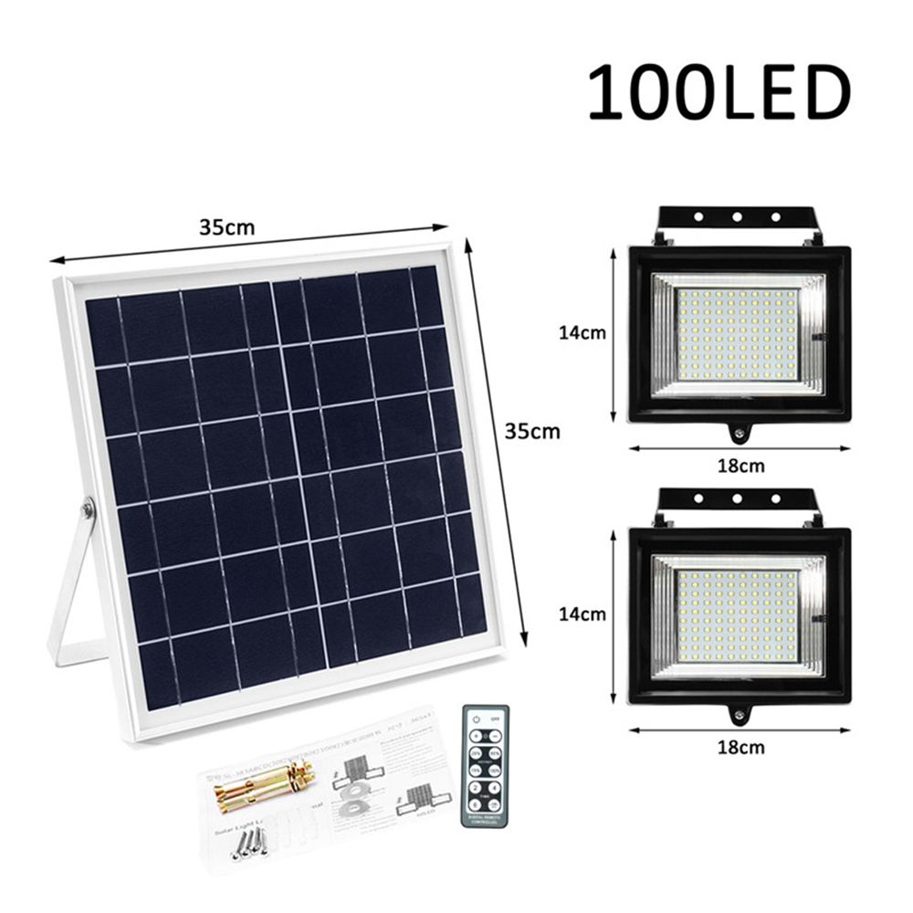 2Pcs-Remote-Control-100-LED-Flood-Light--Dimmable-Timer-Waterproof-Solar-Light-Street-Light-1306617