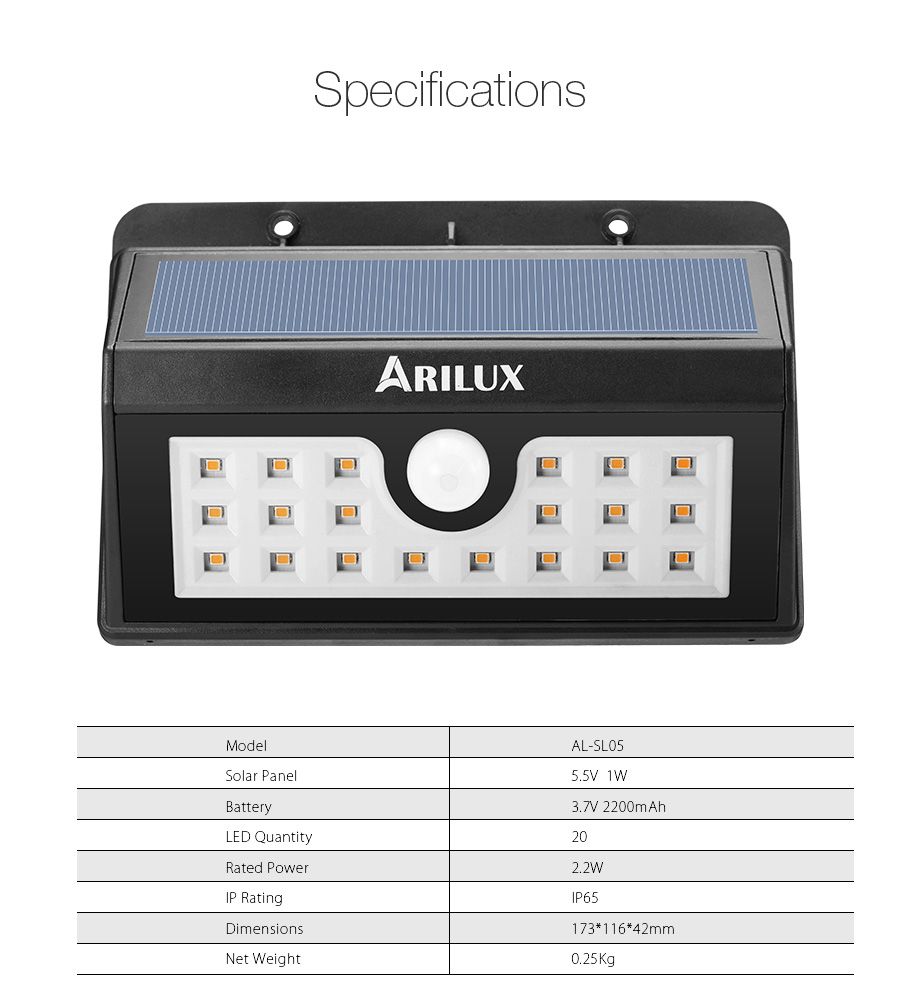 ARILUXreg-PL-SL-05-Wireless-Solar-20-LED-Waterproof-PIR-Motion-Sensor-Outdoor-Warm-White-Wall-Light-1088425
