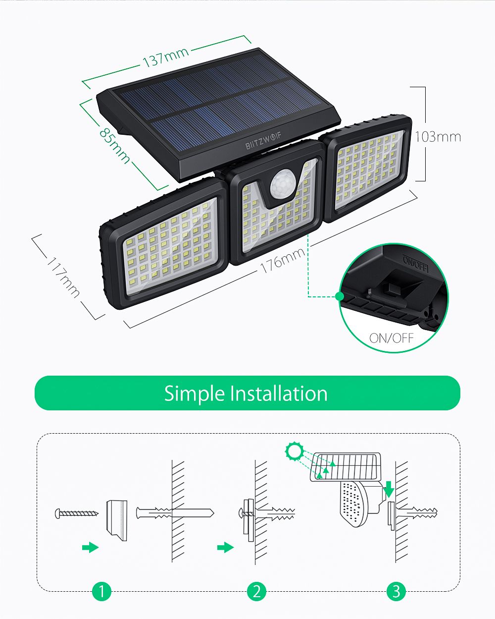 BlitzWolfreg-BW-OLT4-Rotatable-3-Heads-Adjustable-Waterproof-120degPIR-Sensor-Solar-Flood-Light-1680527