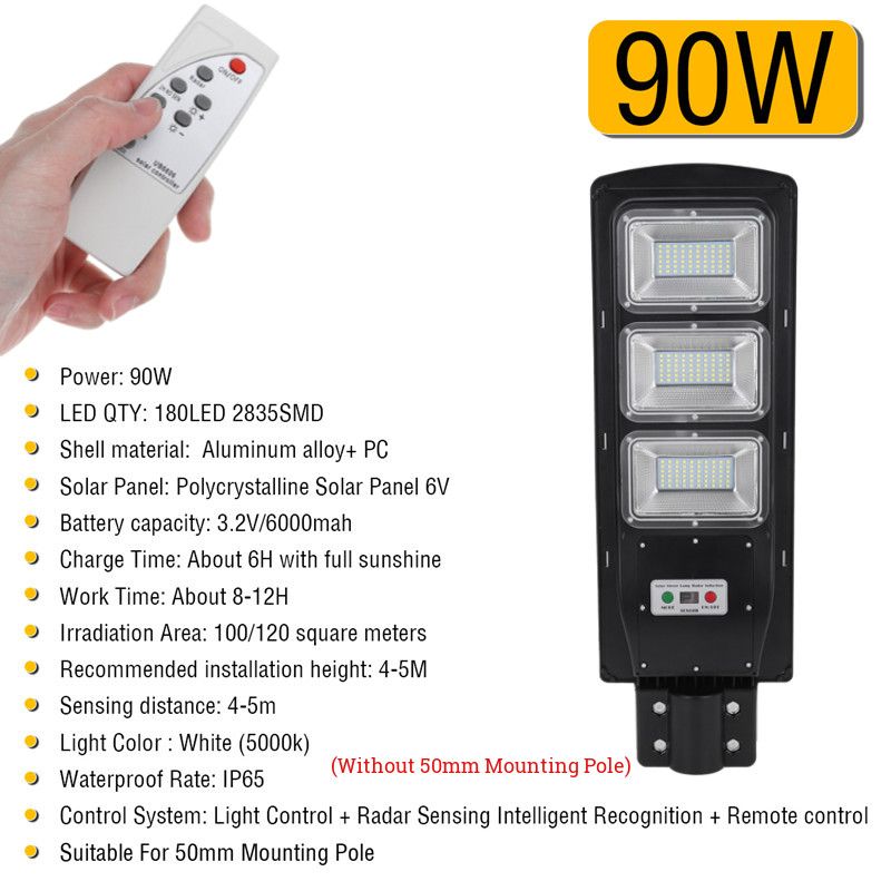 180LED-90W-Solar-Street-Light-Motion-Sensor-Outdoor-Garden-LampMount-Pole-1633573