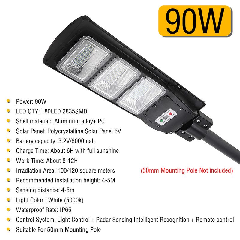 180LED-90W-Solar-Street-Light-Motion-Sensor-Outdoor-Garden-LampMount-Pole-1633573