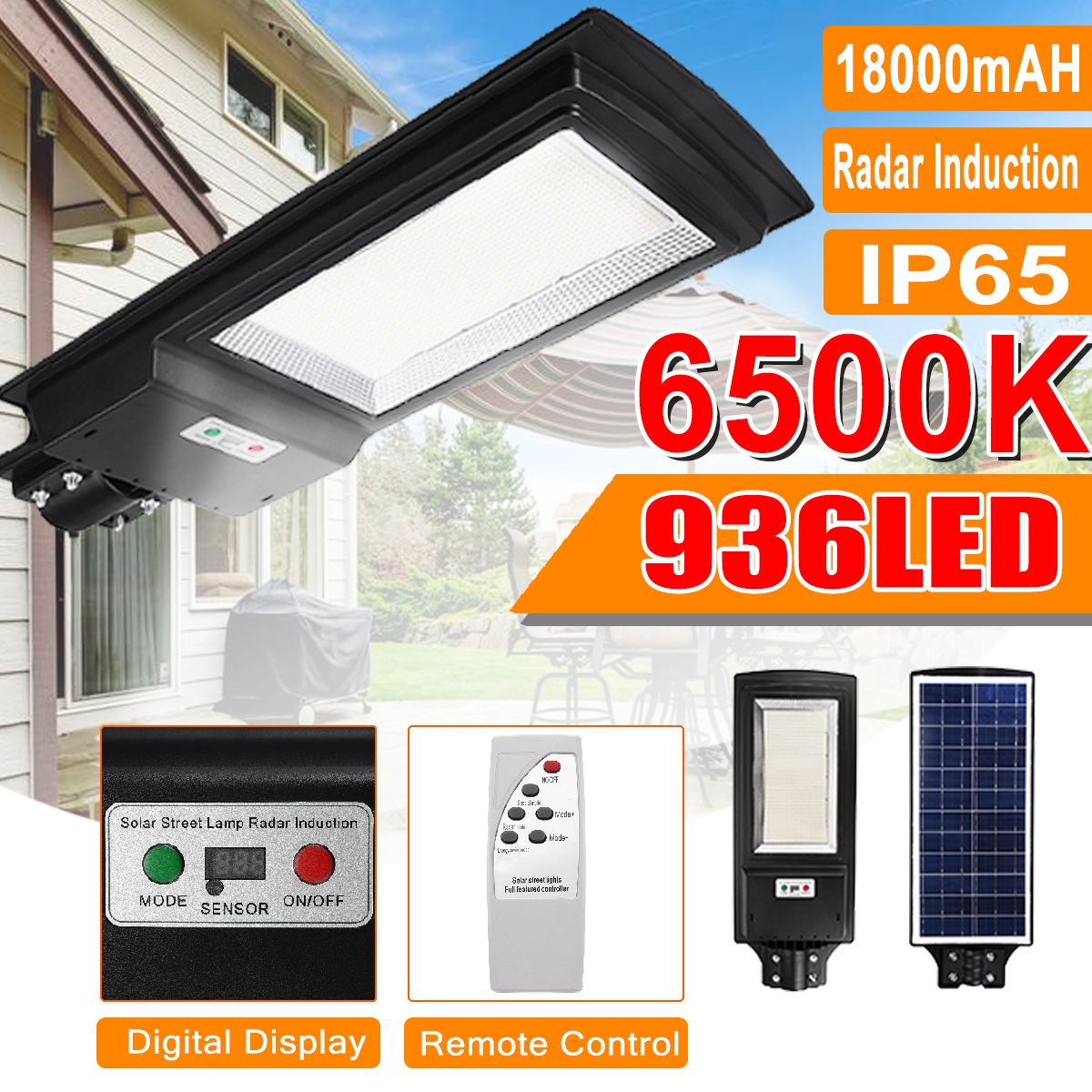 Solar-Powered-936LED-Street-Light-Radar-Sensor-Digital-Display-Wall-Lamp-Waterproof-Garden-Lighting--1730974