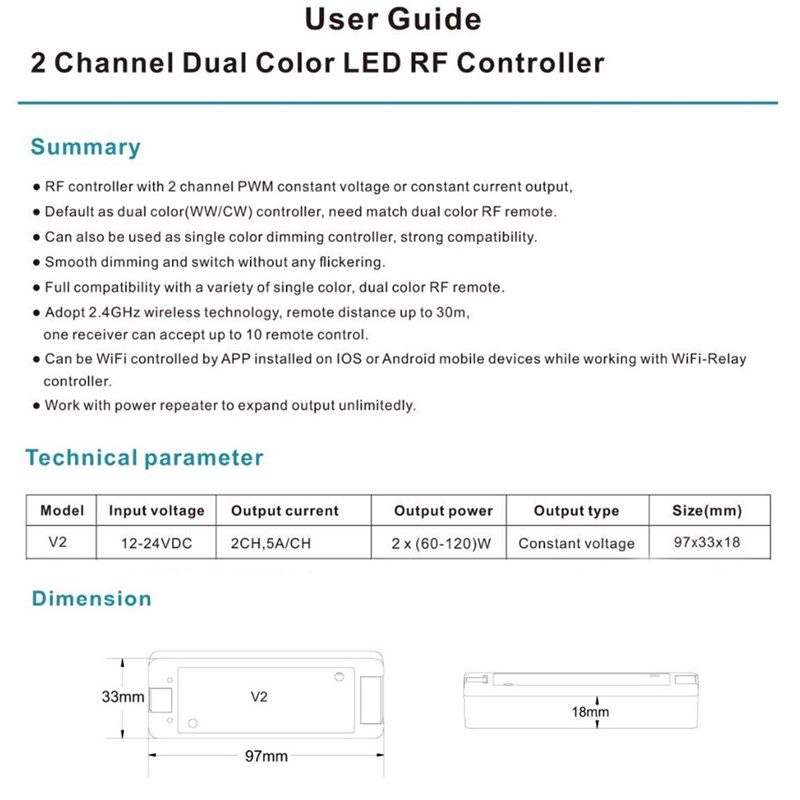 DC12-24V-2CH-10A-WWCW-Dual-Color-PWM-Constant-LED-RF-Controller-for-Strip-Light-1245031