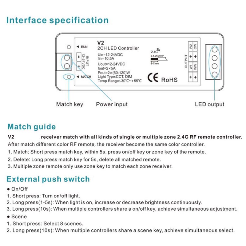 DC12-24V-2CH-10A-WWCW-Dual-Color-PWM-Constant-LED-RF-Controller-for-Strip-Light-1245031