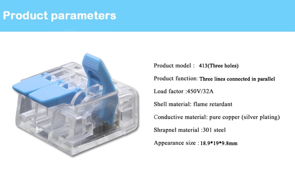 PCT-413-10PCS-3Pin-Quick-Wire-Connector-32A-450V-Spring-Terminal-Block-Connectors-Box-Kit-1757922