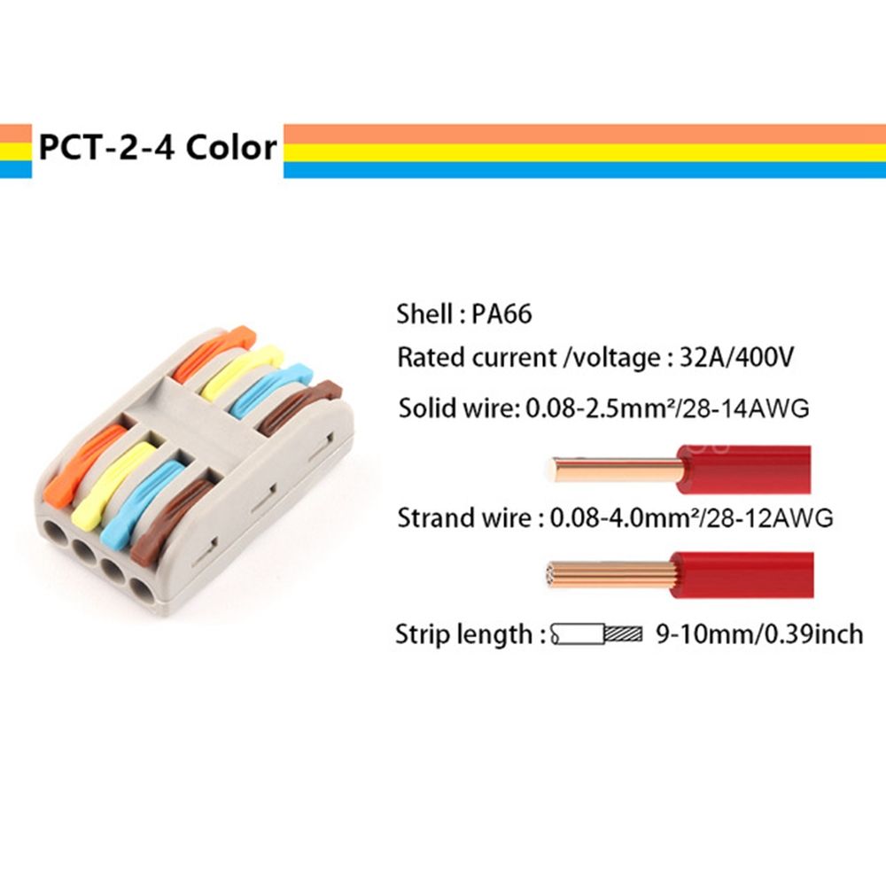 Quick-Wire-Connectors-with-Rail-4Pin-PCT-224-Terminal-Block-Conductor-SPL-4-Push-In-LED-Light-Compac-1757793