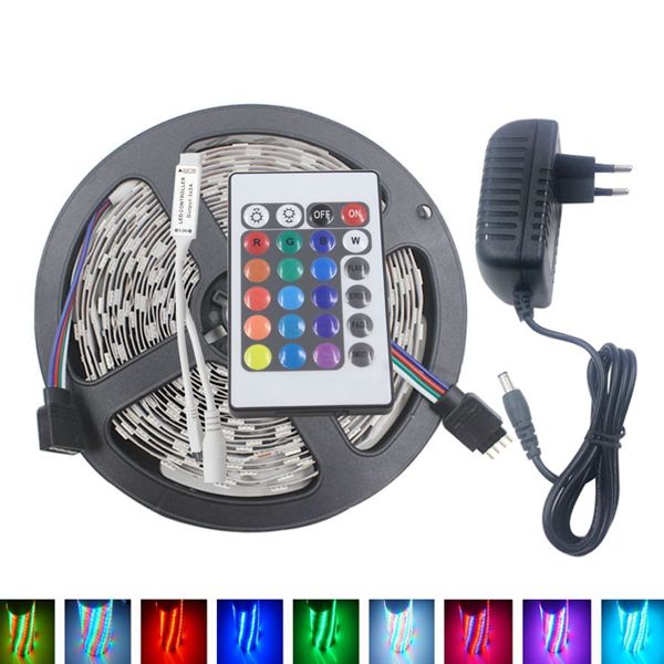 5M-3528-24W-RGB-300-Non-Waterproof-LED-Flexible-Strip-Light-24-Keys-IR-Remote--Power-Adapter-DC12V-1154777