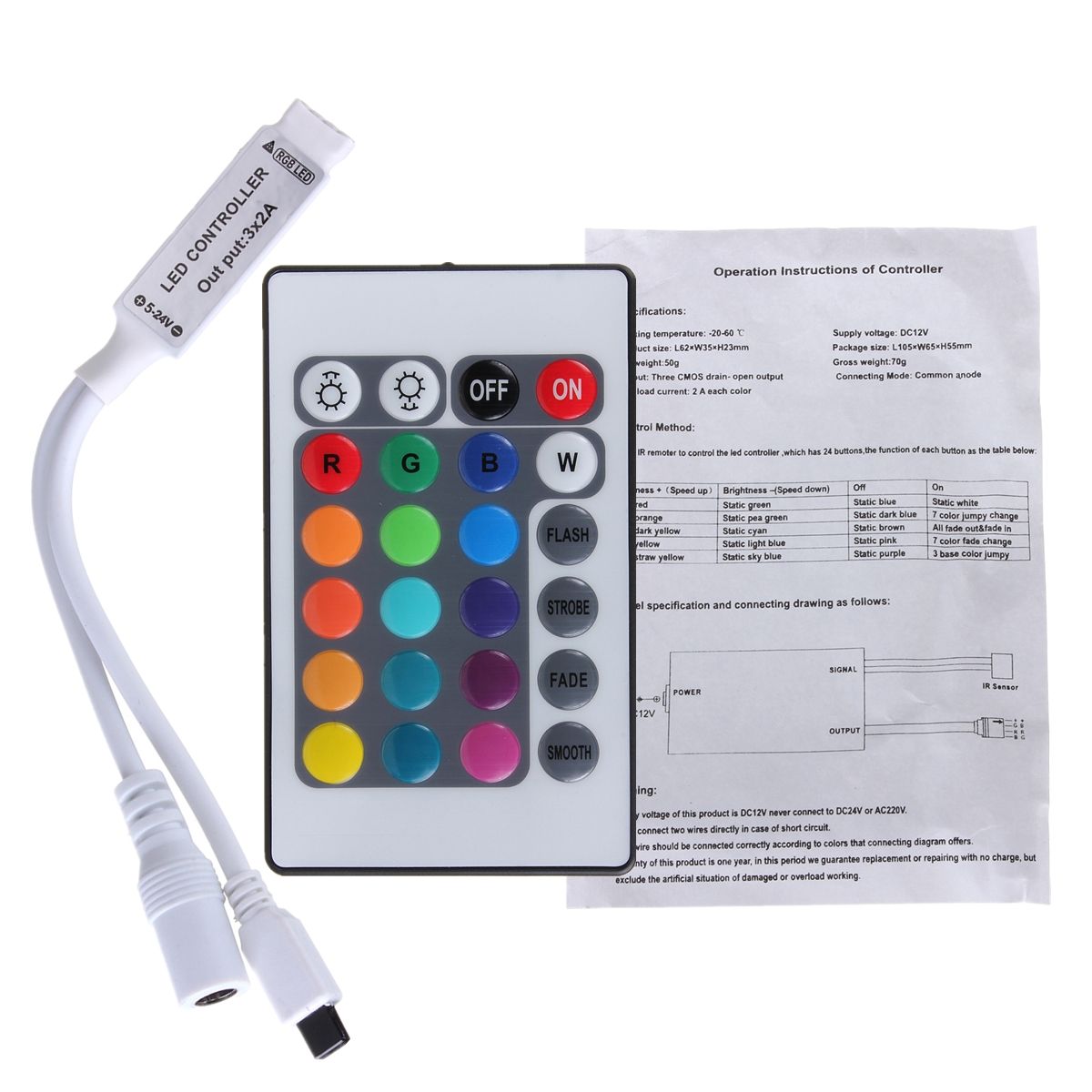 5M-SMD2835-Waterproof-300-LED-RGB-Flexible-Strip-Light--Mini-24-Keys-IR-Remote-Controller-DC12V-1120045