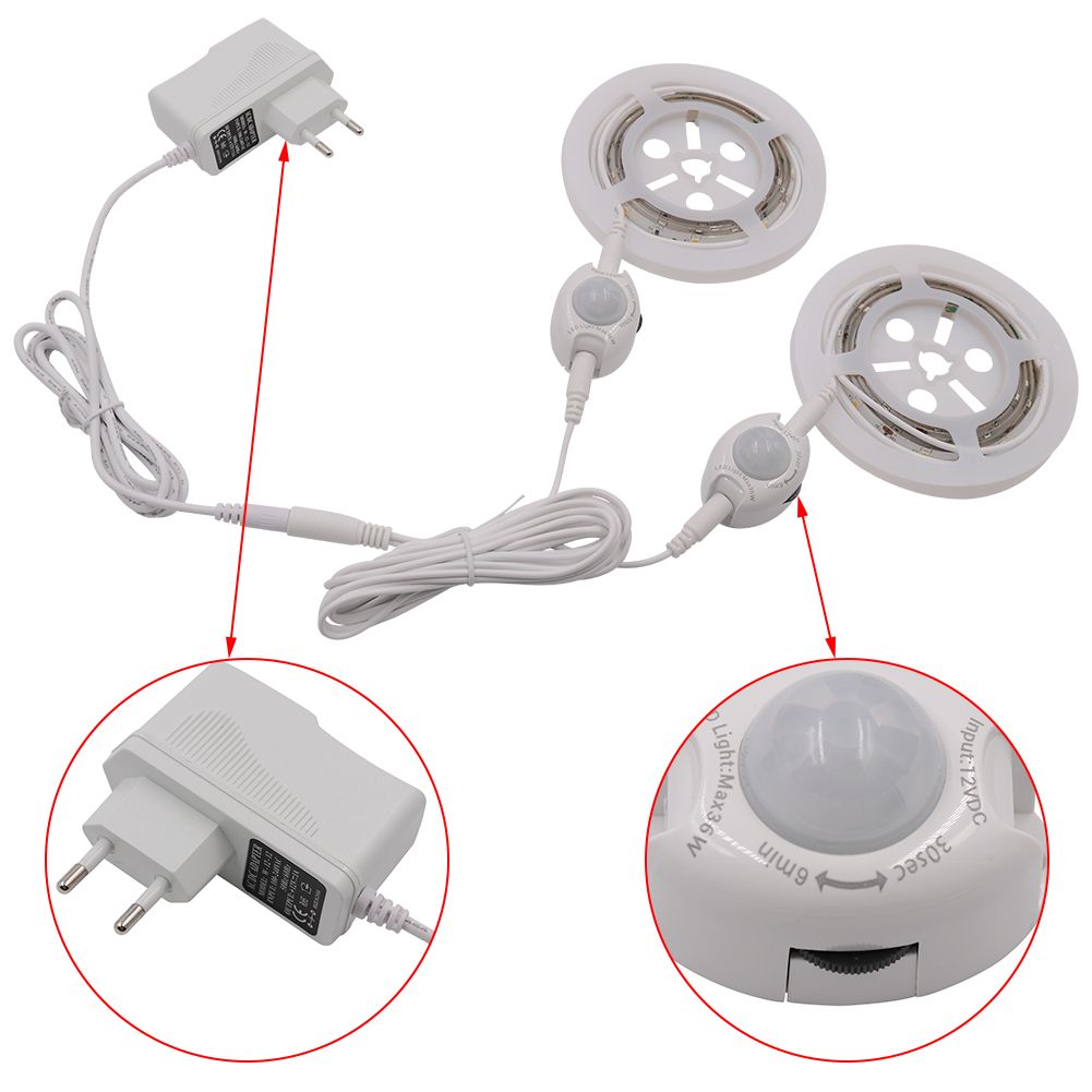 DC12V-2PCS-15M-SMD3528-Warm-White-Waterproof-PIR-Motion-Sensor-LED-Strip-Light--EU-Plug-1252817