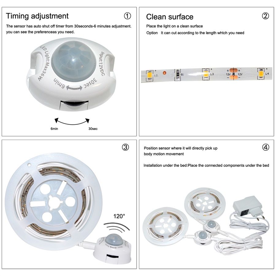 DC12V-2PCS-15M-SMD3528-Warm-White-Waterproof-PIR-Motion-Sensor-LED-Strip-Light--EU-Plug-1252817