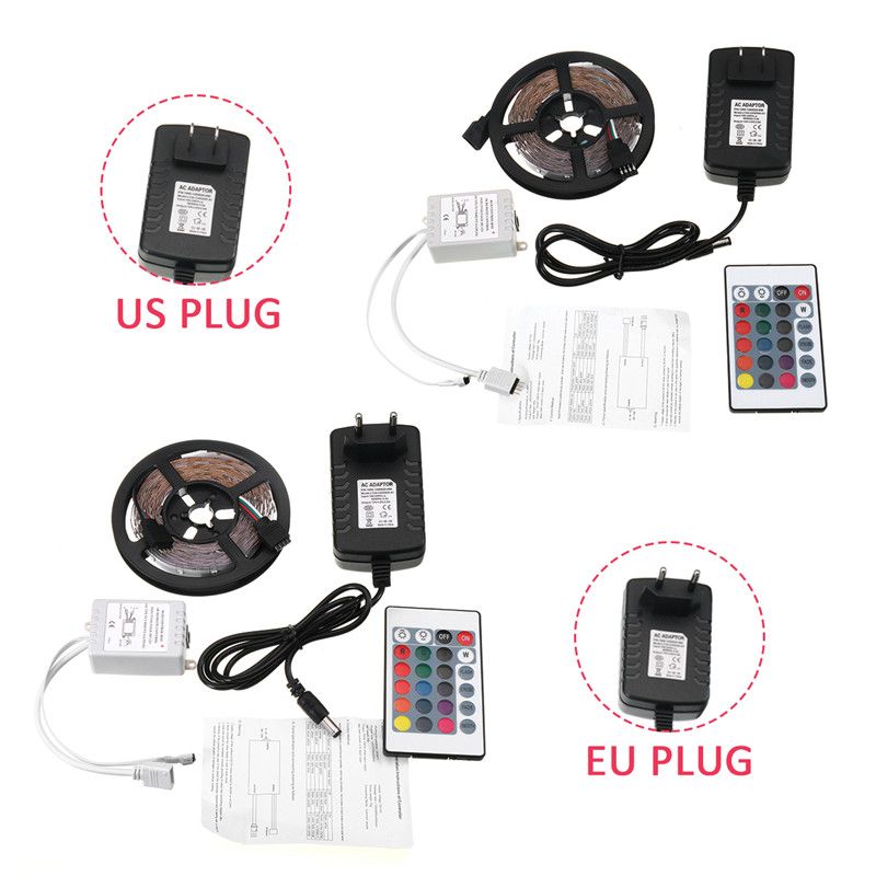 DC12V-5M-Non-waterproof-3528SMD-RGB-LED-Strip-Lights-US-EU-Power-Adapter--24-Keys-Remote-Control-1277879