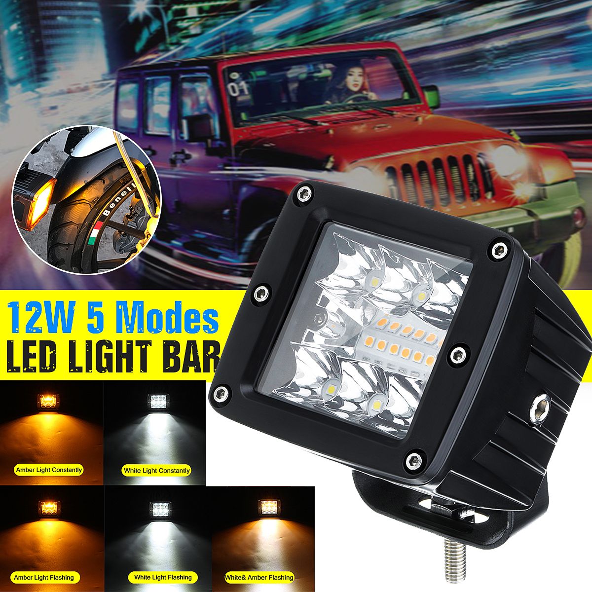 12W-LED-Work-Light-Bars-Combo-Beam-WhiteAmber-Driving-Fog-Lamp-for-12V24V-Off-Road-SUV-ATV-UTV-4WD-T-1597180