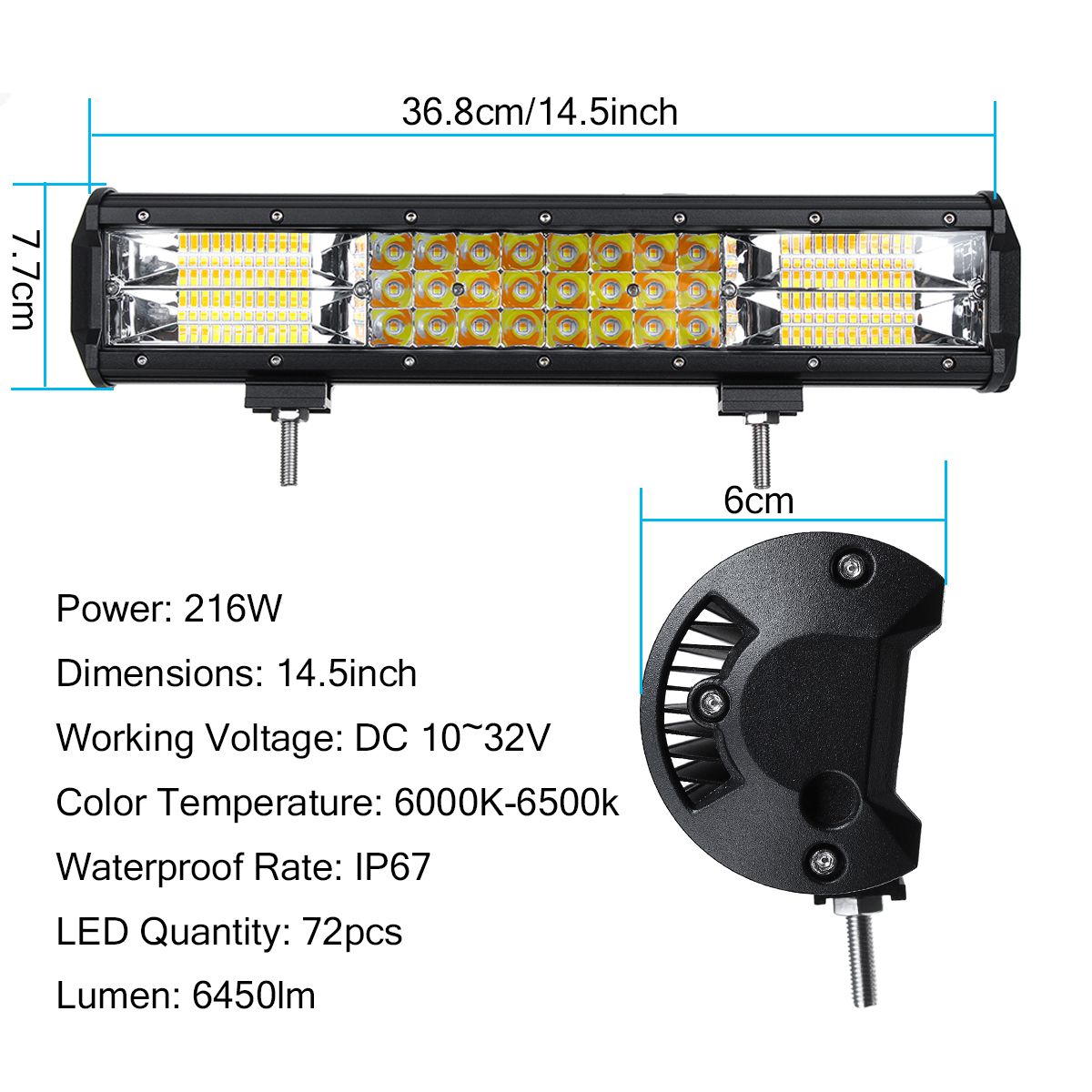 145Inch-216W-LED-Work-Light-Bar-Strobe-Flash-Lamp-Waterproof-Dual-Color-WhiteAmber-10-30V-for-Offroa-1609260