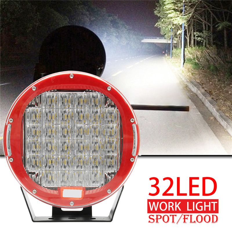 32LED-9-Inch-Red-Round-Work-Lamp-Light-Flood-Cover-For-Car-Offroad-SUV-4WD-1525690