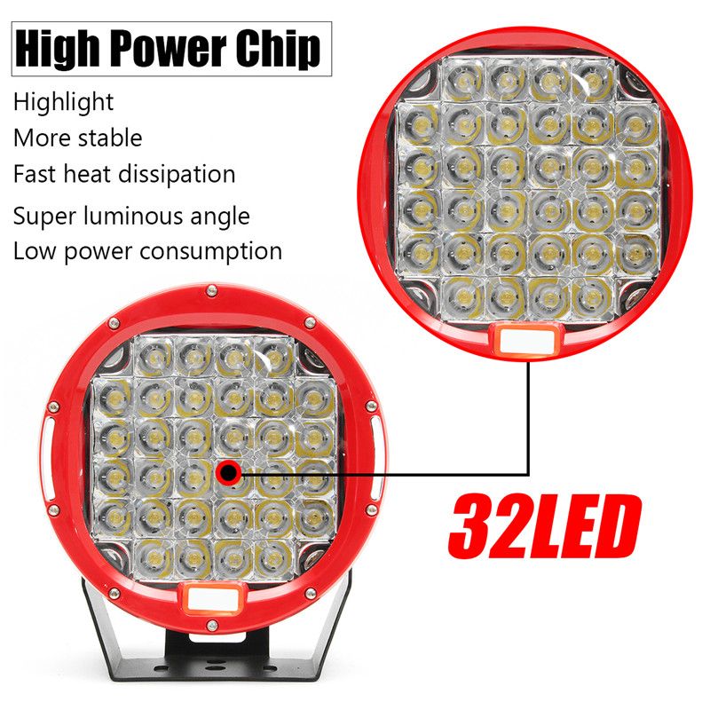 32LED-9-Inch-Red-Round-Work-Lamp-Light-Flood-Cover-For-Car-Offroad-SUV-4WD-1525690