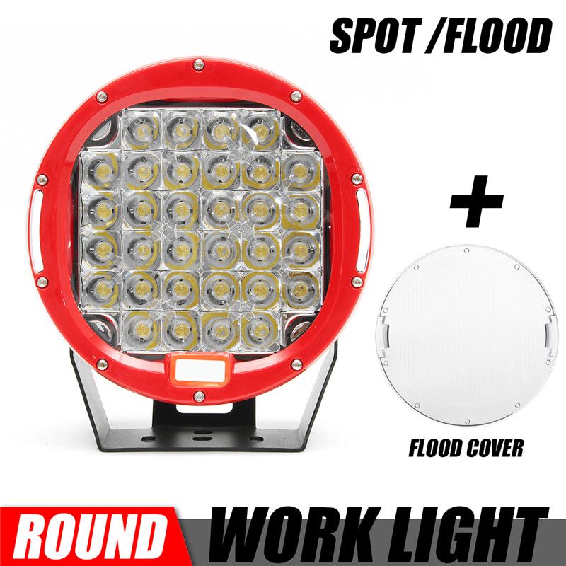32LED-9-Inch-Red-Round-Work-Lamp-Light-Flood-Cover-For-Car-Offroad-SUV-4WD-1525690