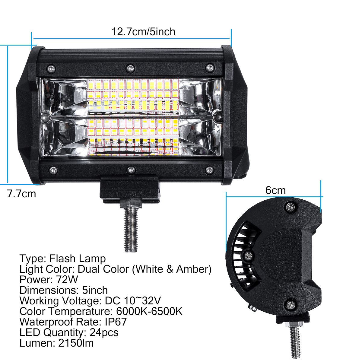 5-Inch-72W-LED-Work-Light-Bar-Strobe-Flash-Lamp-White-Amber-For-Off-road-SUV-ATV-1637484