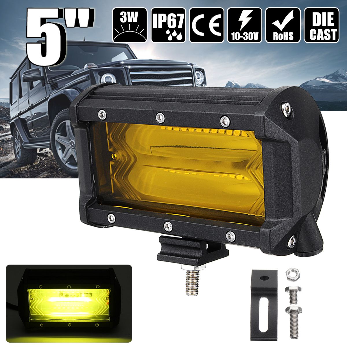 5Inch-72W-1300LM-LED-Work-Light-Flood-Spot-Combo-Fog-Lamp-Amber-for-Jeep-Offroad-SUV-Boat-1313813