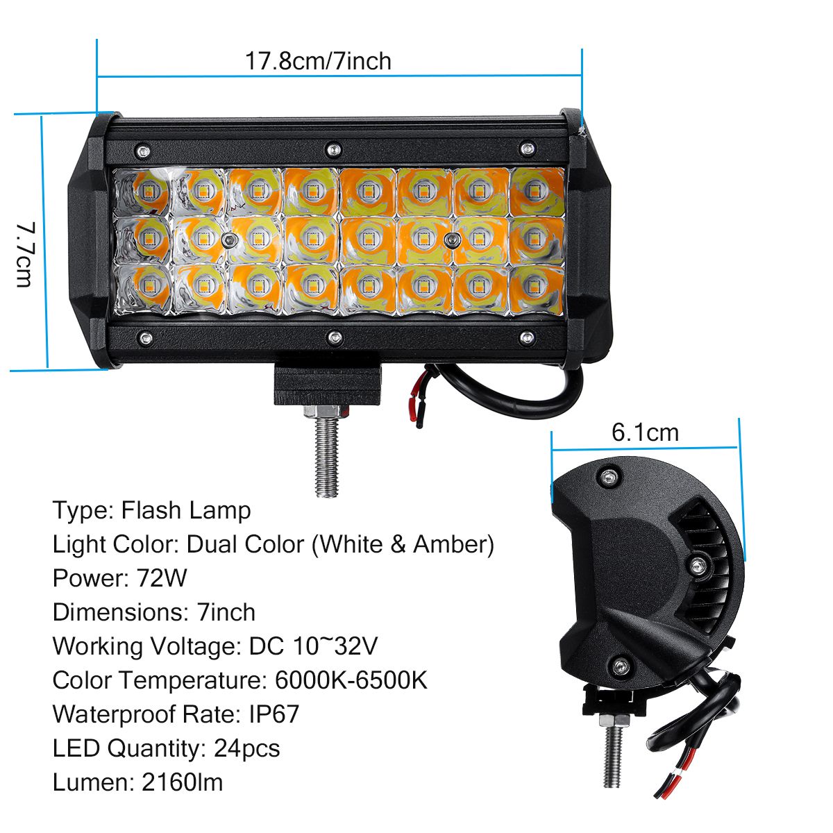 7-Inch-72W-LED-Work-Light-Bar-Dual-Color-Strobe-Flash-Driving-Fog-Lamp-WhiteAmber-Waterproof-for-Off-1606113