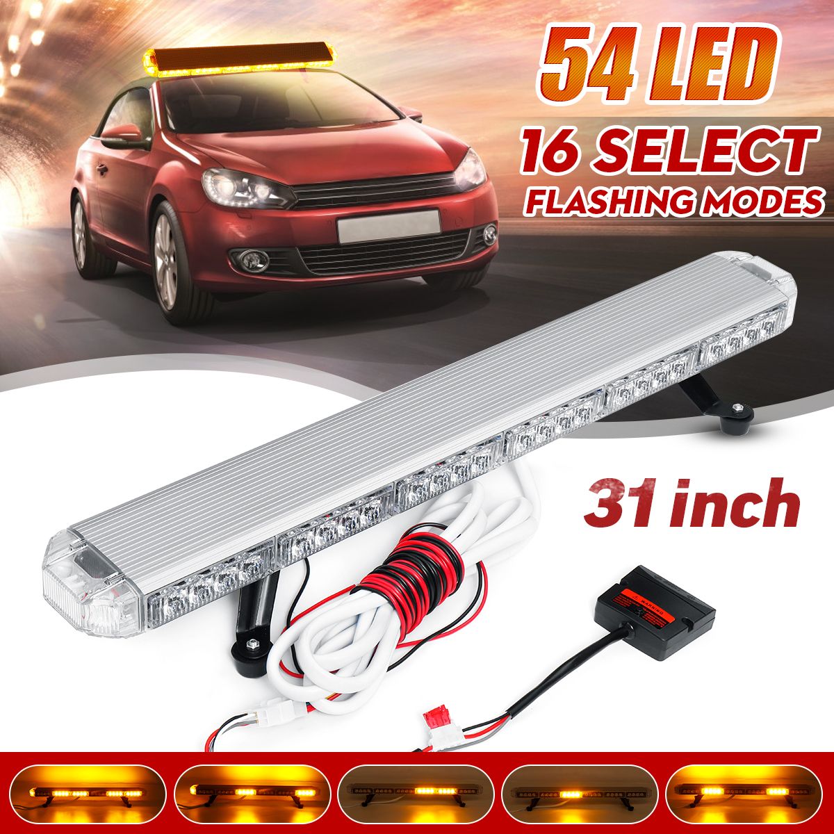 760mm-31quot-162W-54LED-Work-Light-Bar-Beacon-Recovery-Flashing-Strobe-Light-Amber-1552684