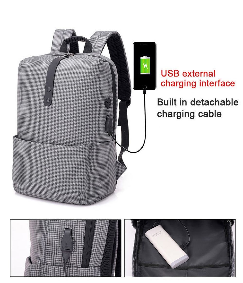 Grid-Backpack-Laptop-Computer-Bag-Schoolbag-Shoulders-Storage-Bag-USB-Charging-with-Headphone-Jack-f-1661568