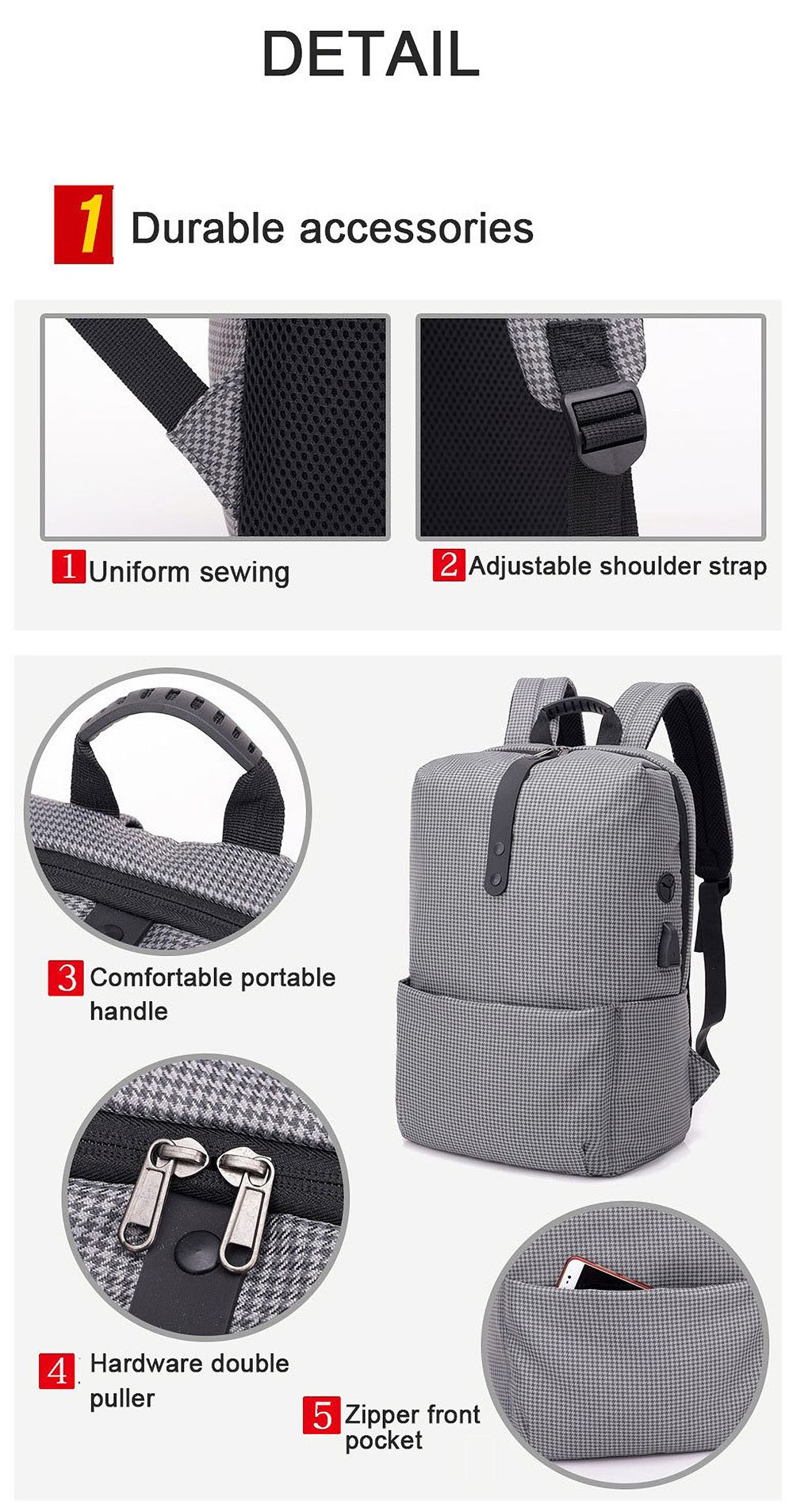 Grid-Backpack-Laptop-Computer-Bag-Schoolbag-Shoulders-Storage-Bag-USB-Charging-with-Headphone-Jack-f-1661568