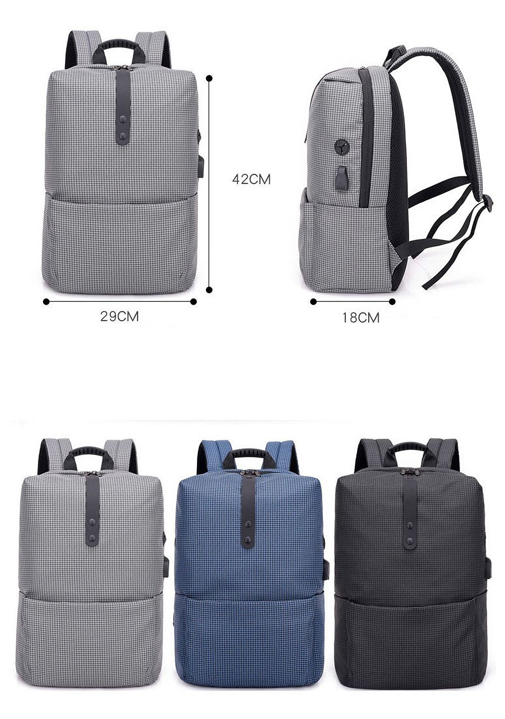 Grid-Backpack-Laptop-Computer-Bag-Schoolbag-Shoulders-Storage-Bag-USB-Charging-with-Headphone-Jack-f-1661568