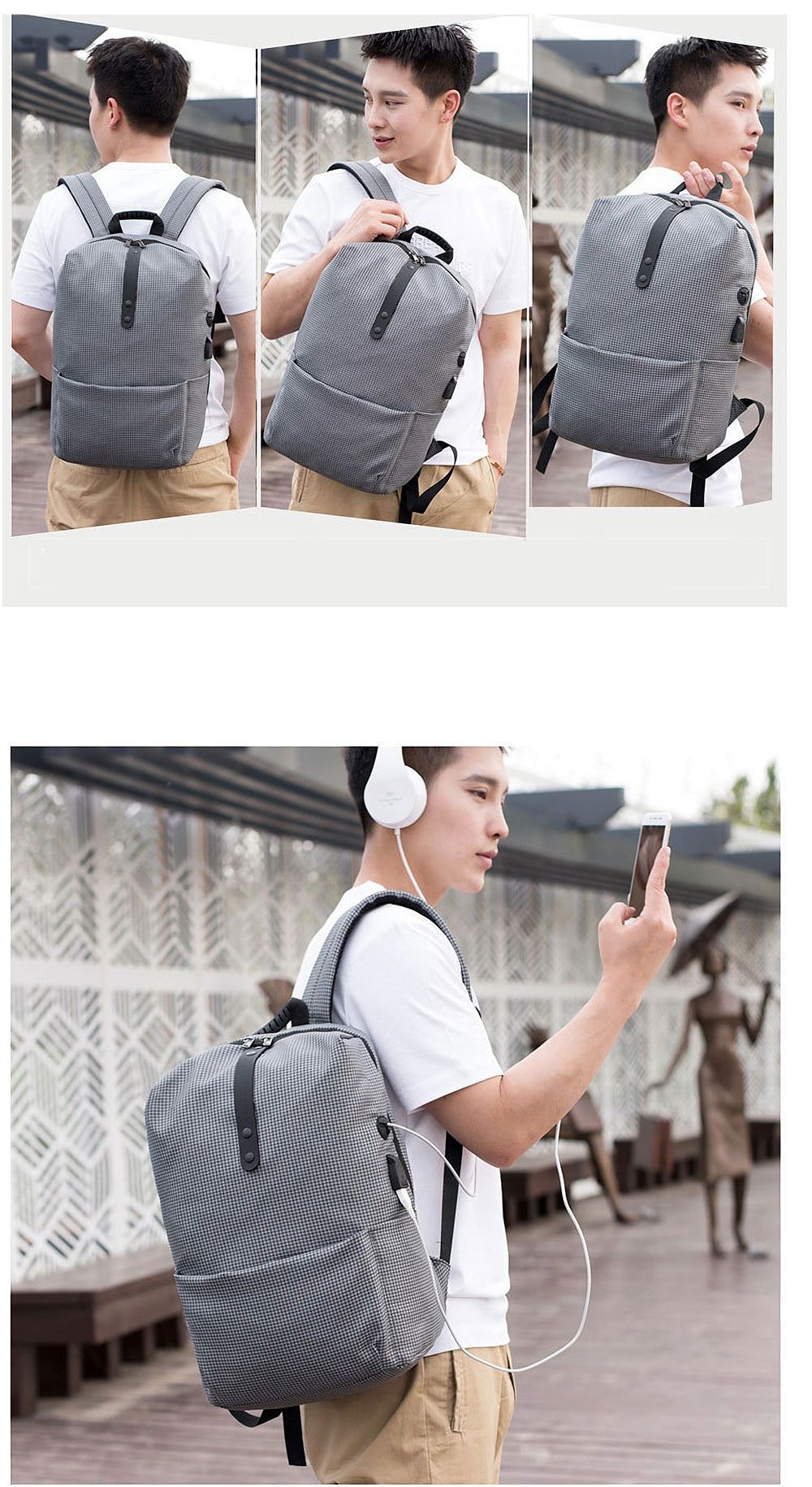 Grid-Backpack-Laptop-Computer-Bag-Schoolbag-Shoulders-Storage-Bag-USB-Charging-with-Headphone-Jack-f-1661568