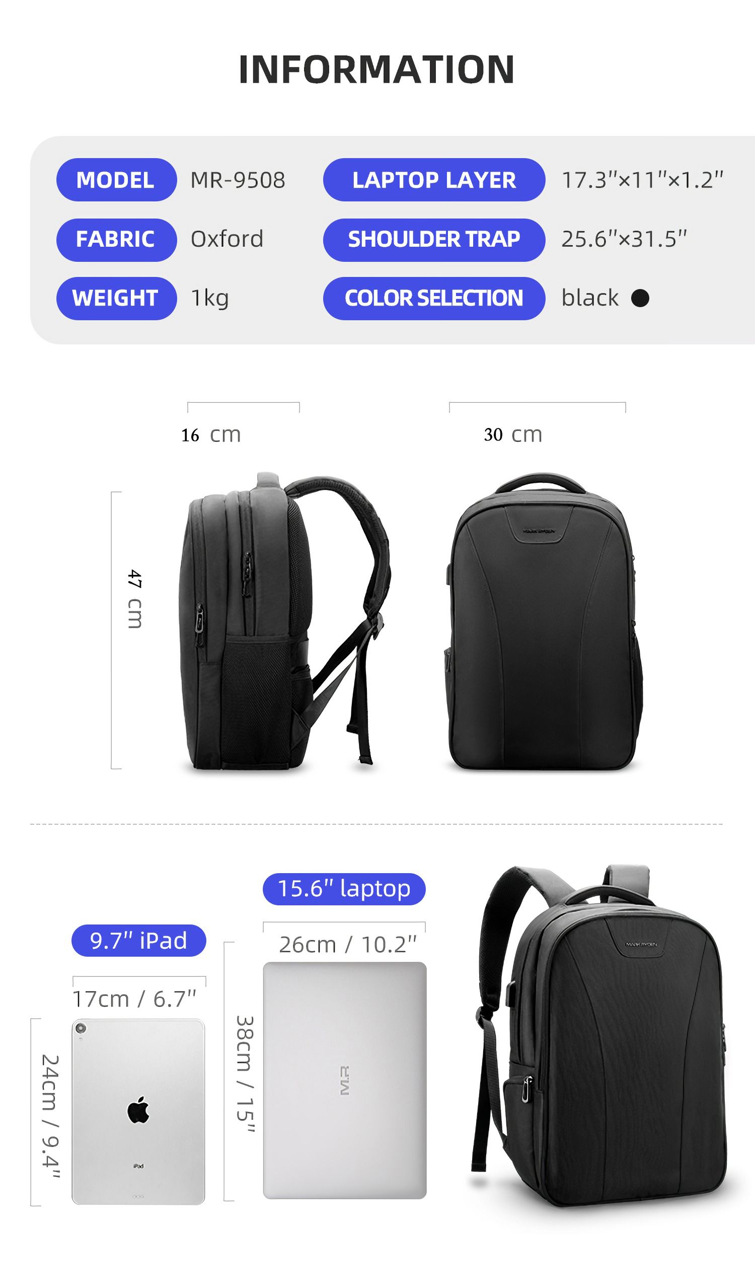 Mark-Ryden-MR9508--156-inch-Laptop-Backpack-Water-Resistant-With-USB-Charging-Travel-Bag-School-Bag-1673122