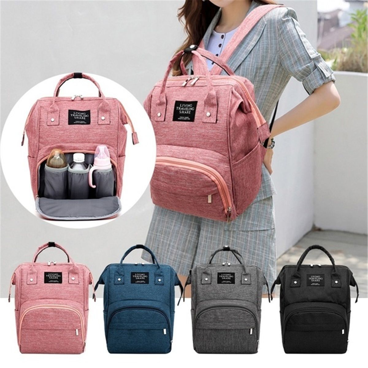 New-Fashion-Large-Travel-Mommy-Backpacks-Solid-Color-Oxford-Cloth-Baby-Nursing-Nappy-Bags-Waterproof-1631399