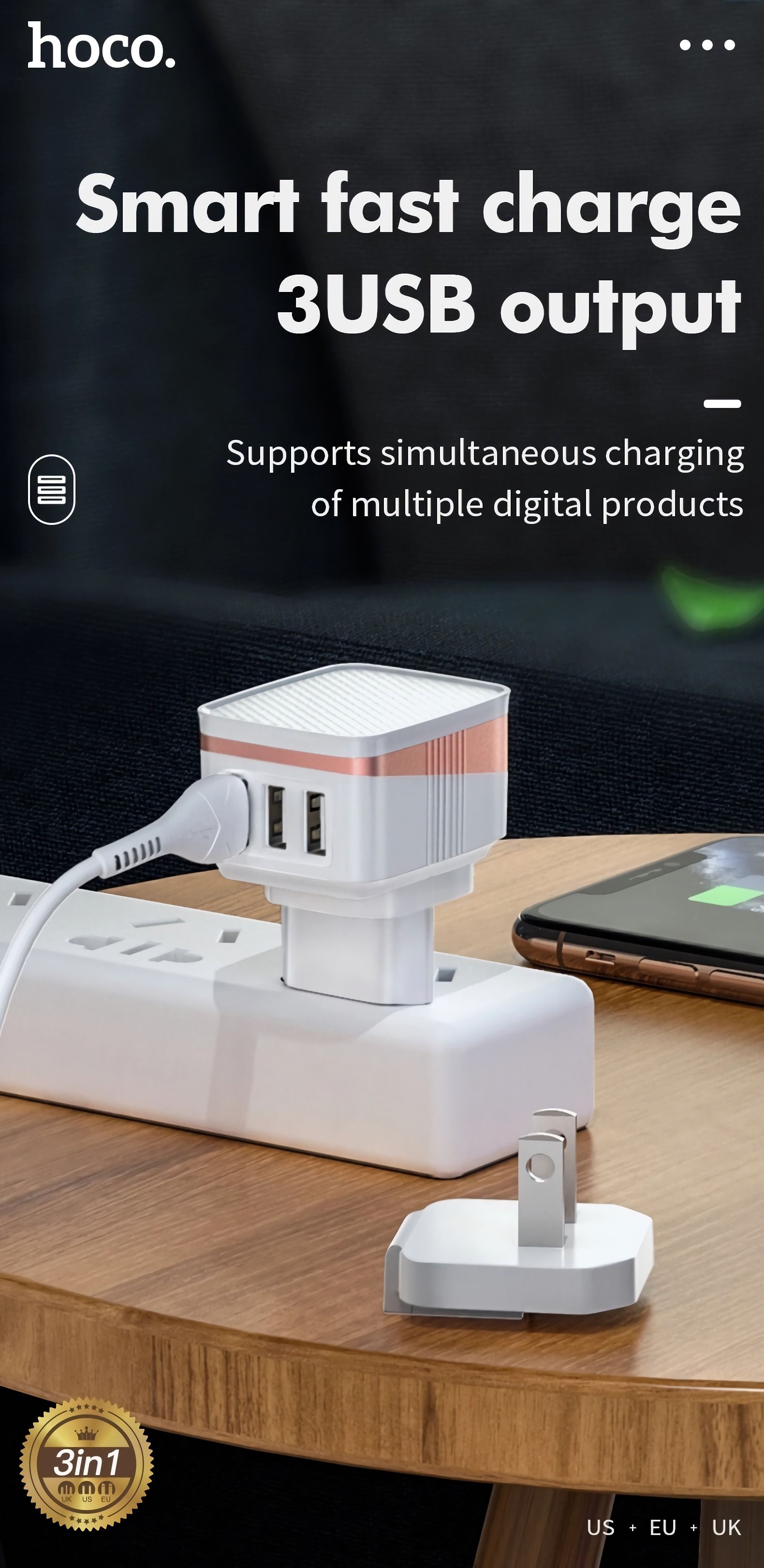 Hoco-C83-Detachable-Charger-Power-Adapter-3-USB-Output-24A-US--EU--UK-Plug-1701282