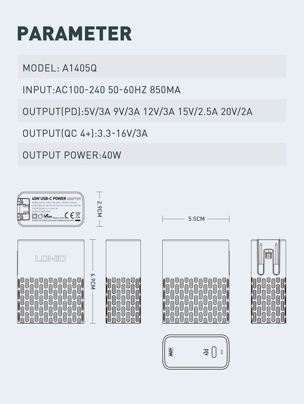 LDNIO-A1405C-Fast-Charger-Laptop-Tablet-Phone-Power-Adapter-Replaceable-Plug-UKEUUS-Plug-40wpd-Charg-1726615